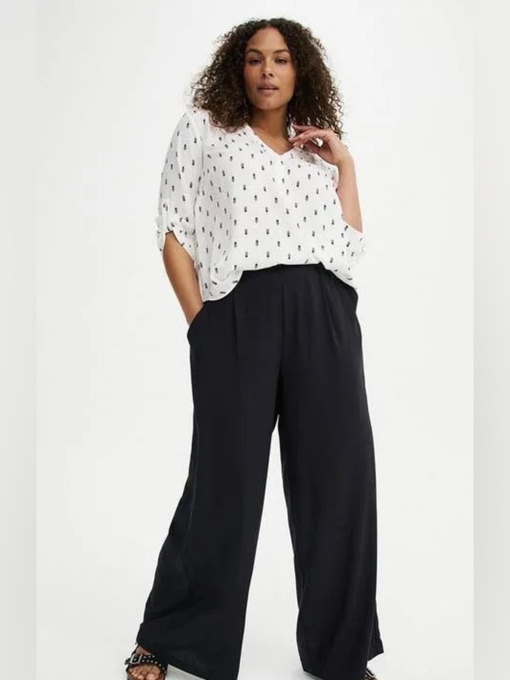 Jessica London:18W, NWT, Wide Leg Black linen Pants for Women
